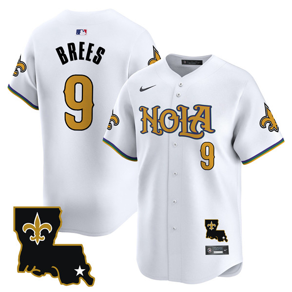 Personalized Men’s New Orleans Saints #9 Drew Brees White Cool Base Stitched Baseball Jersey