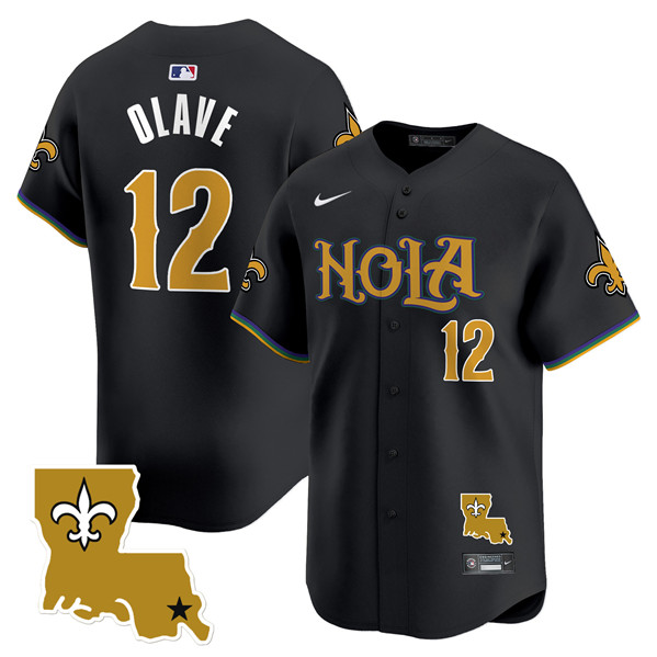 Personalized Men’s New Orleans Saints #12 Chris Olave Black Cool Base Stitched Baseball Jersey
