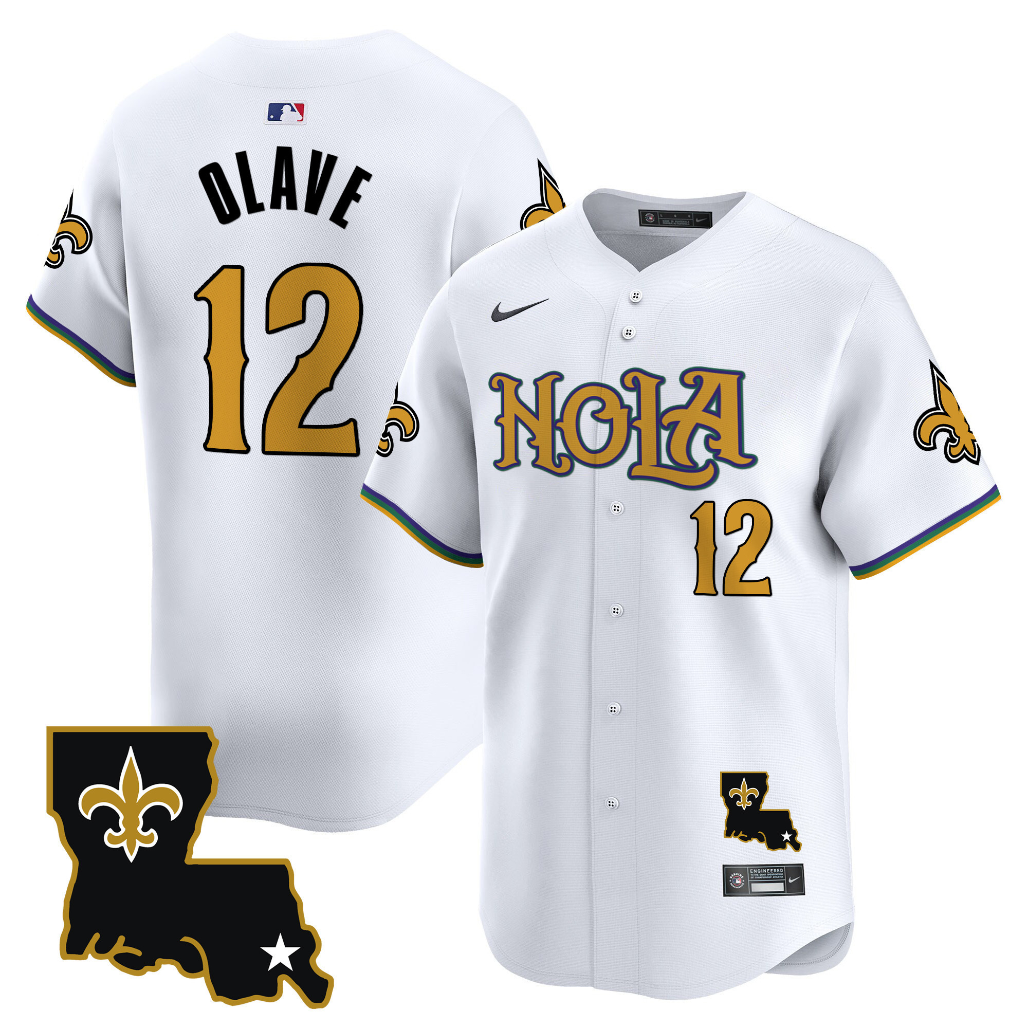 Personalized Men’s New Orleans Saints #12 Chris Olave White Cool Base Stitched Baseball Jersey