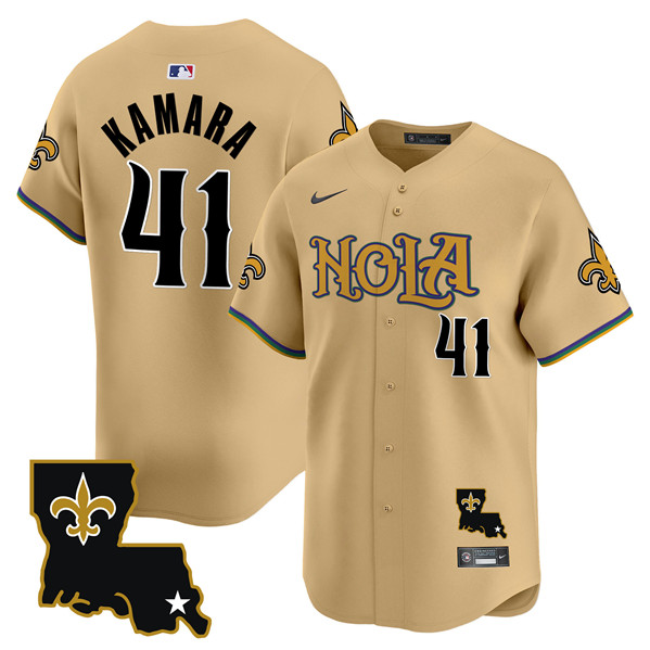 Personalized Men’s New Orleans Saints #41 Alvin Kamara Gold Cool Base Stitched Baseball Jersey