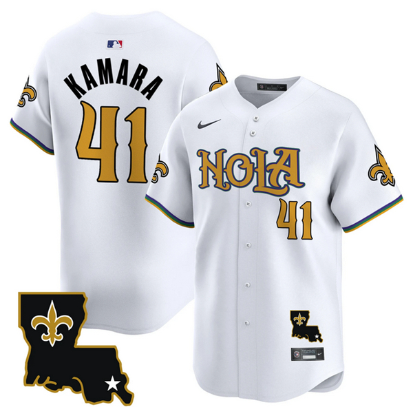 Personalized Men’s New Orleans Saints #41 Alvin Kamara White Cool Base Stitched Baseball Jersey