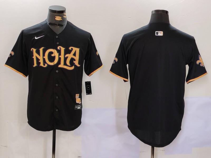 Personalized Men’s New Orleans Saints Blank Black Cool Base Stitched Baseball Jersey