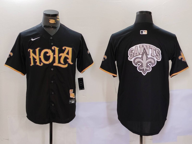 Personalized Men’s New Orleans Saints Team Big Logo Black Cool Base Stitched Baseball Jersey