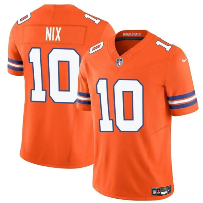 Personalized Men’s Denver Broncos #10 Bo Nix Orange F.U.S.E. Mile High Collection 1977 Throwback Limited Stitched Football Jersey