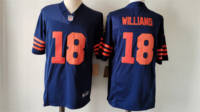 Personalized Men’s Chicago Bears #18 Caleb Williams Navy 2024 Draft Color Rush F.U.S.E. Stitched Football Jersey