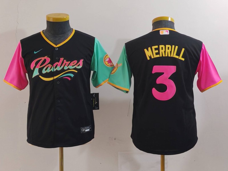 Personalized Youth San Diego Padres #3 Jackson Merrill Black City Connect Stitched Baseball Jersey(Run Small)