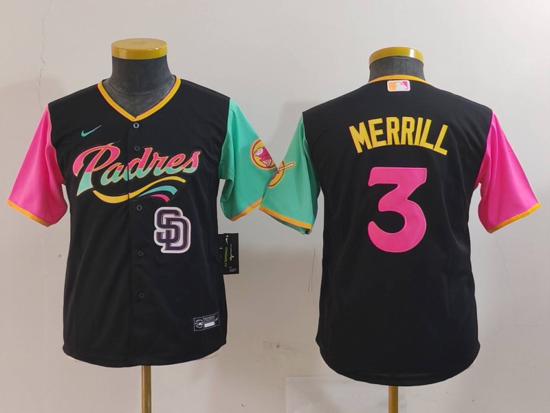 Personalized Youth San Diego Padres #3 Jackson Merrill Black City Connect Stitched Baseball Jersey(Run Small)