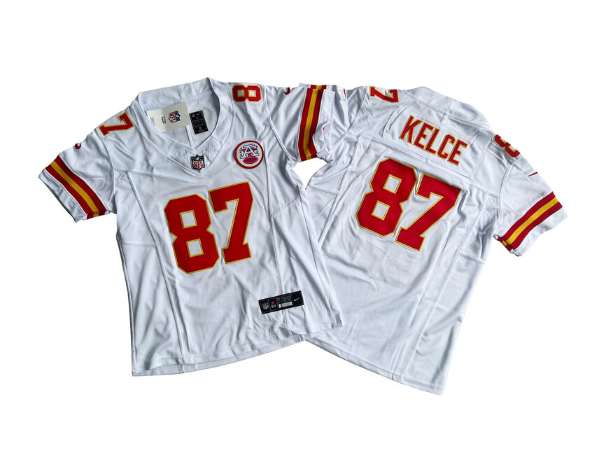 Personalized Women’s Kansas City Chiefs 87 Travis Kelce White 2023 F.U.S.E. Untouchable Limited Stitched Jersey(Run Small)