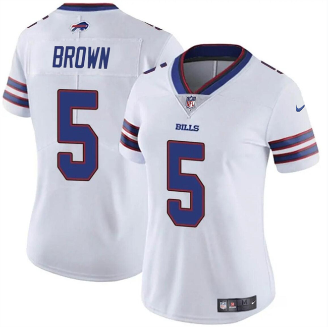 Personalized Women’s Buffalo Bills #5 Anthony Brown White Stitched Football Jersey(Run Small)