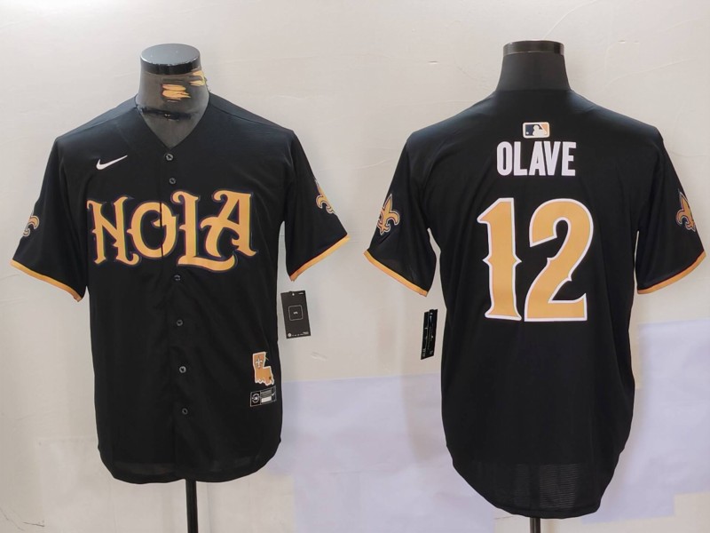 Personalized Men’s New Orleans Saints #12 Chris Olave Black Cool Base Stitched Baseball Jersey