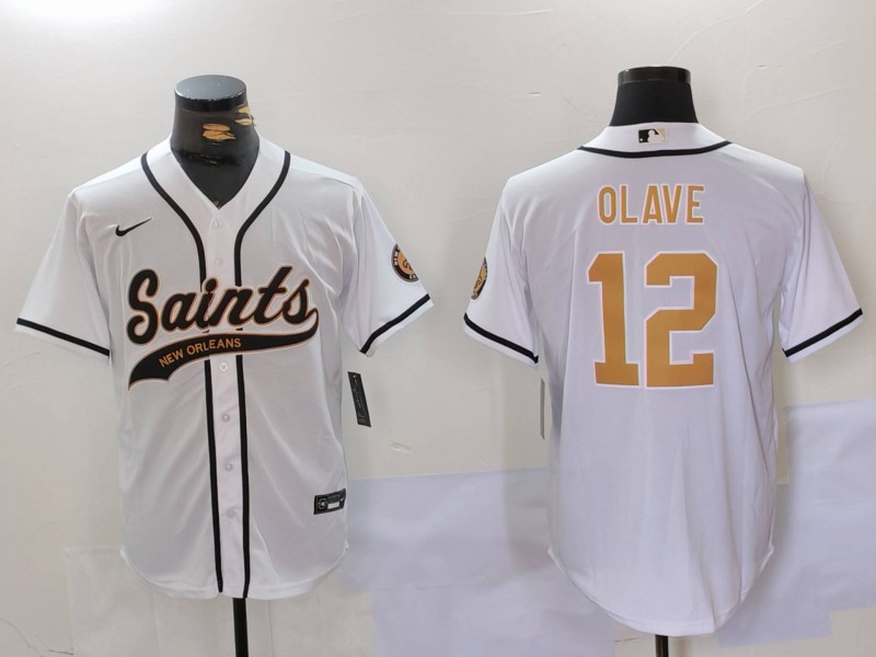Personalized Men’s New Orleans Saints #12 Chris Olave White Cool Base Stitched Baseball Jersey