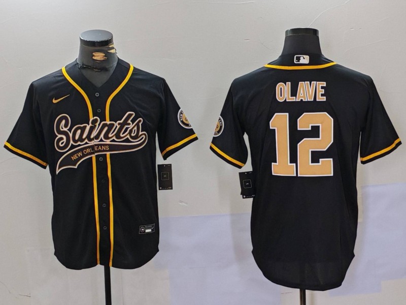 Personalized Men’s New Orleans Saints #12 Chris Olave Black Cool Base Stitched Baseball Jersey1