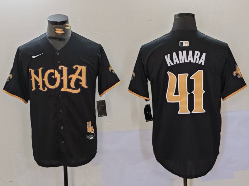 Personalized Men’s New Orleans Saints #41 Alvin Kamara Black Cool Base Stitched Baseball Jersey