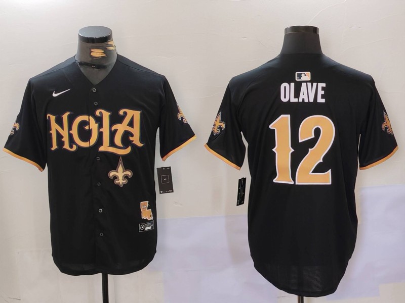 Personalized Men’s New Orleans Saints #12 Chris Olave Black Cool Base Stitched Baseball Jerseys