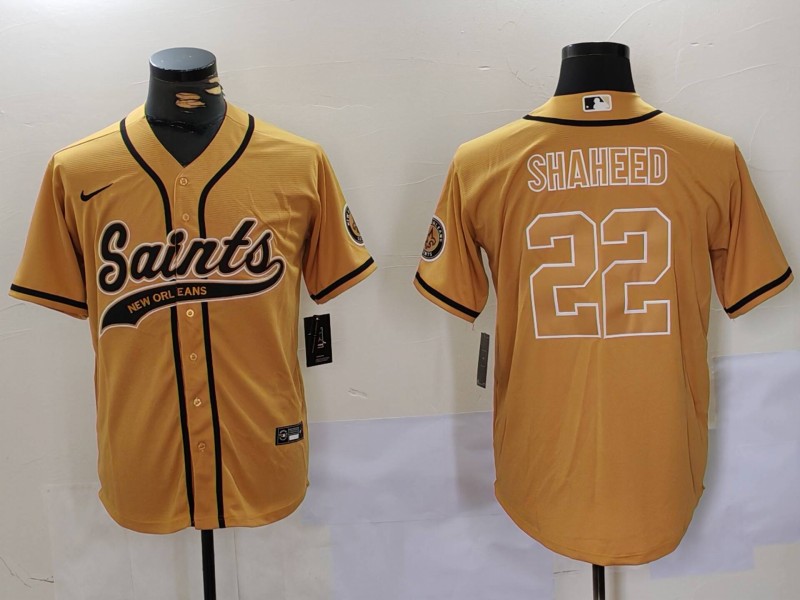 Personalized Men’s New Orleans Saints #22 Rashid Shaheed Gold Cool Base Stitched Baseball Jersey