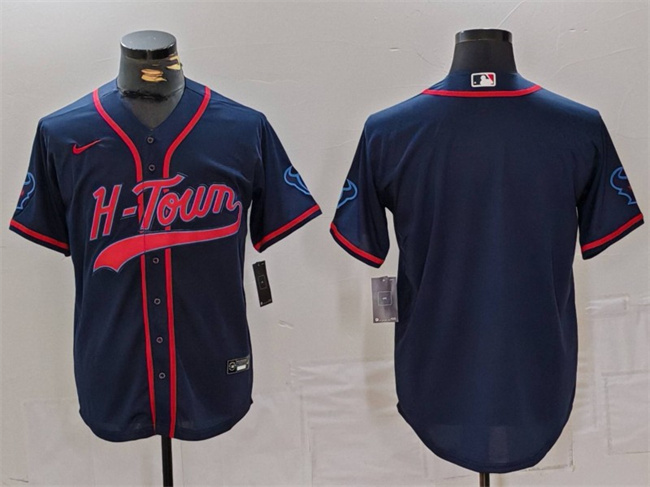 Personalized Men’s Houston Texans Blank Navy With Patch Cool Base Stitched Baseball Jersey