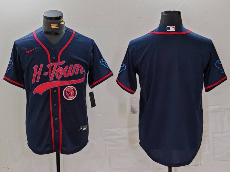 Personalized Men’s Houston Texans Blank Navy With Patch Cool Base Stitched Baseball Jerseys
