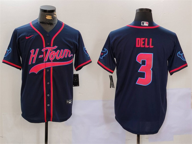 Personalized Men’s Houston Texans #3 Tank Dell Navy With Patch Cool Base Stitched Baseball Jersey