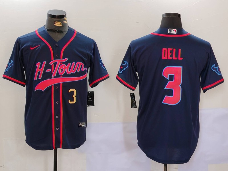 Personalized Men’s Houston Texans #3 Tank Dell Navy With Patch Cool Base Stitched Baseball Jerseys