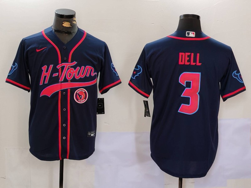 Personalized Men’s Houston Texans #3 Tank Dell Navy With Patch Cool Base Stitched Baseball Jerseys