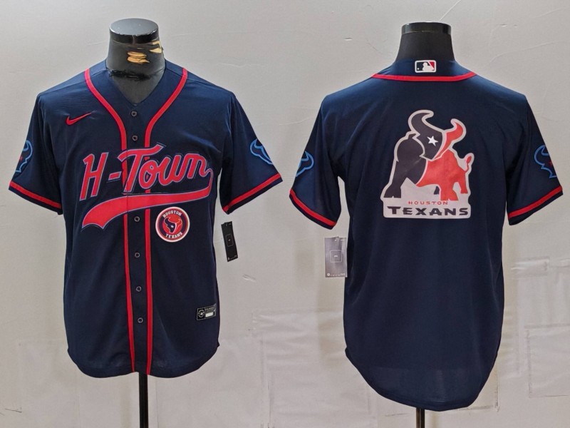 Personalized Men’s Houston Texans Team Big Logo Navy With Patch Cool Base Stitched Baseball Jerseys