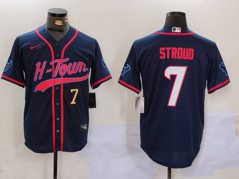 Personalized Men’s Houston Texans #7 C.J. Stroud Navy With Patch Cool Base Stitched Baseball Jerseys