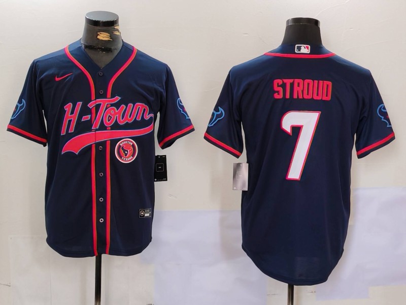 Personalized Men’s Houston Texans #7 C.J. Stroud Navy With Patch Cool Base Stitched Baseball Jerseys