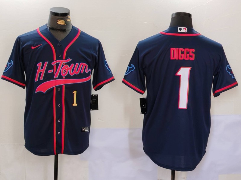 Personalized Men’s Houston Texans #1 Stefon Diggs Navy With Patch Cool Base Stitched Baseball Jerseys