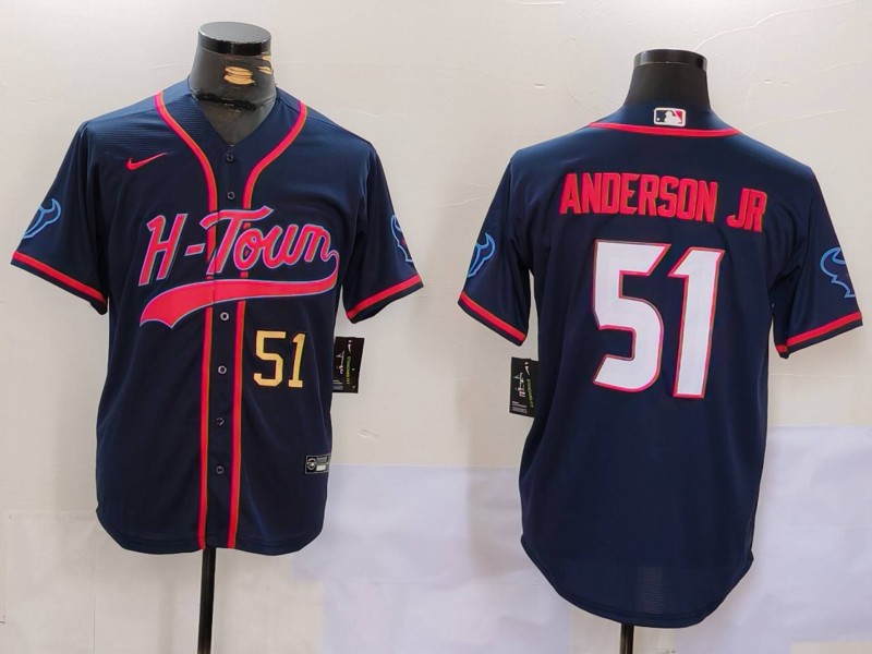 Personalized Men’s Houston Texans #51 Will Anderson Jr. Navy With Patch Cool Base Stitched Baseball Jerseys