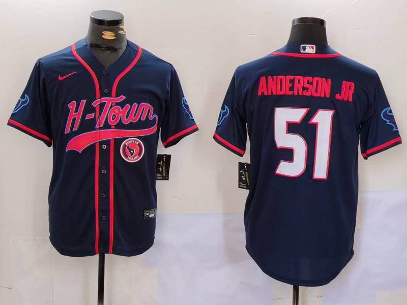 Personalized Men’s Houston Texans #51 Will Anderson Jr. Navy With Patch Cool Base Stitched Baseball Jerseys