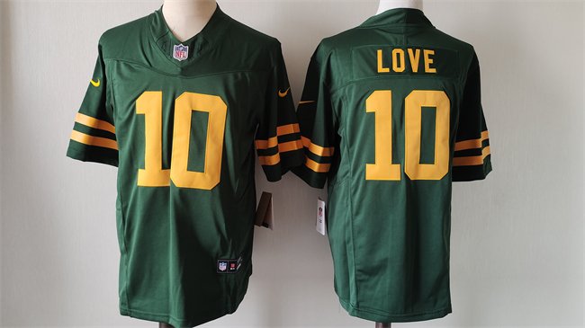 Personalized Men’s Green Bay Packers #10 Jordan Love Green Color Rush 2023 F.U.S.E. Limited Stitched Football Jersey