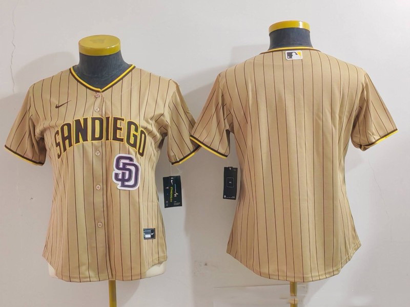 Personalized Women’s San Diego Padres Tan Team Big Logo Stitched Baseball Jersey(Run Small)