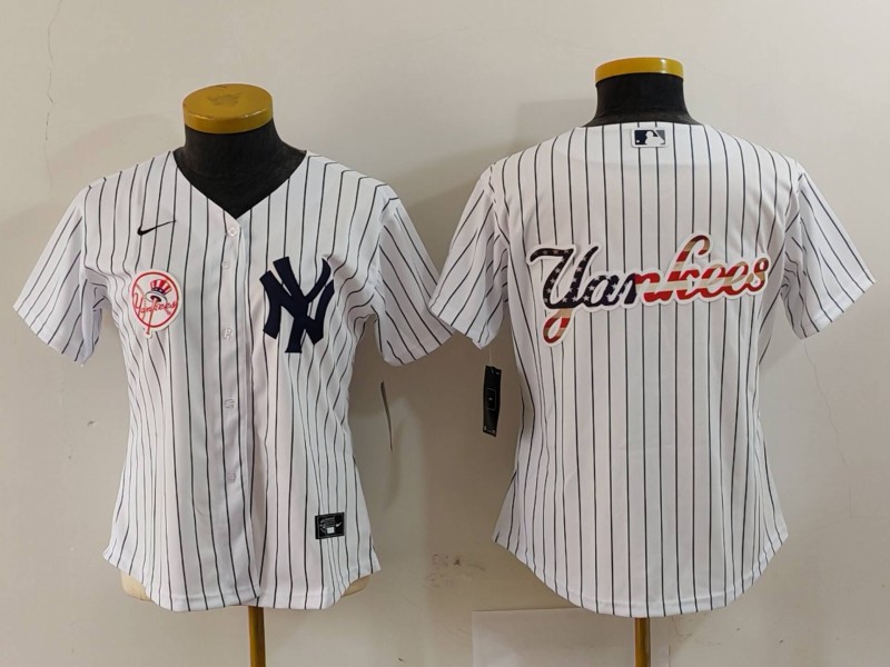 Personalized Women’s New York Yankees White Team Big Logo Cool Base Stitched Jersey(Run Small)