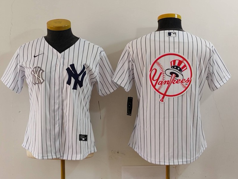 Personalized Women’s New York Yankees White Team Big Logo Cool Base Stitched Jersey(Run Small)