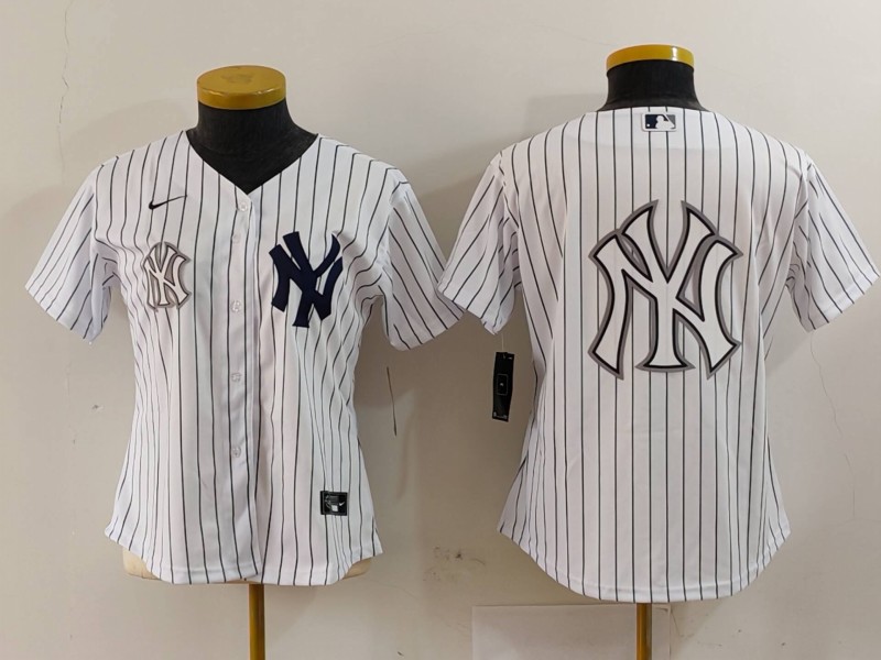 Personalized Women’s New York Yankees White Team Big Logo Cool Base Stitched Jersey(Run Small)
