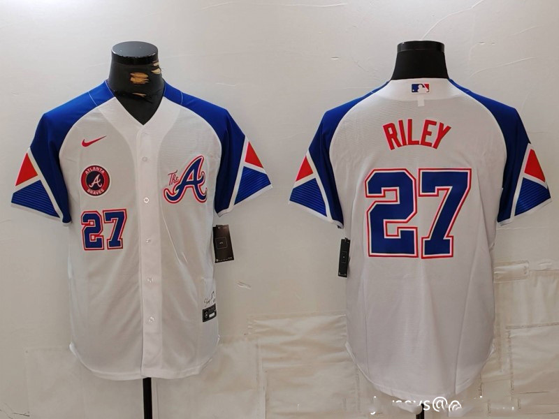 Personalized MLB Braves 27 Riley White City Connect Cool Base Men Jerseys