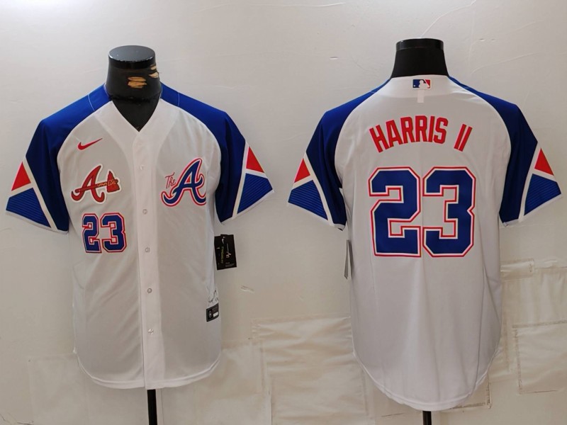 Personalized MLB Braves 23 Harris II White City Connect Cool Base Men Jerseys