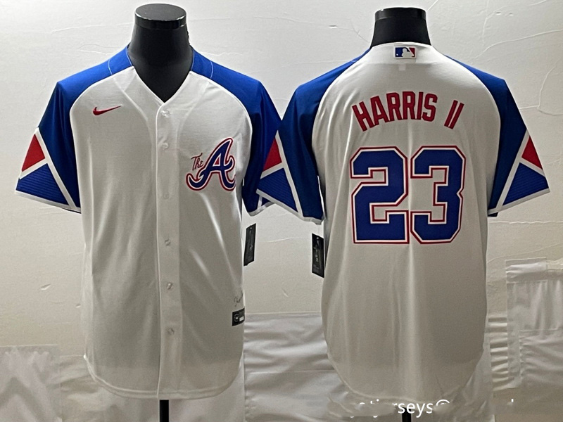 Personalized MLB Braves 23 Harris II White City Connect Cool Base Men Jerseys