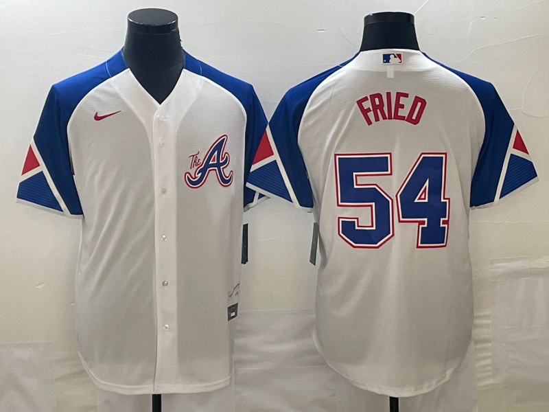 Personalized MLB Braves 54 Max Fried White City Connect Cool Base Men Jerseys