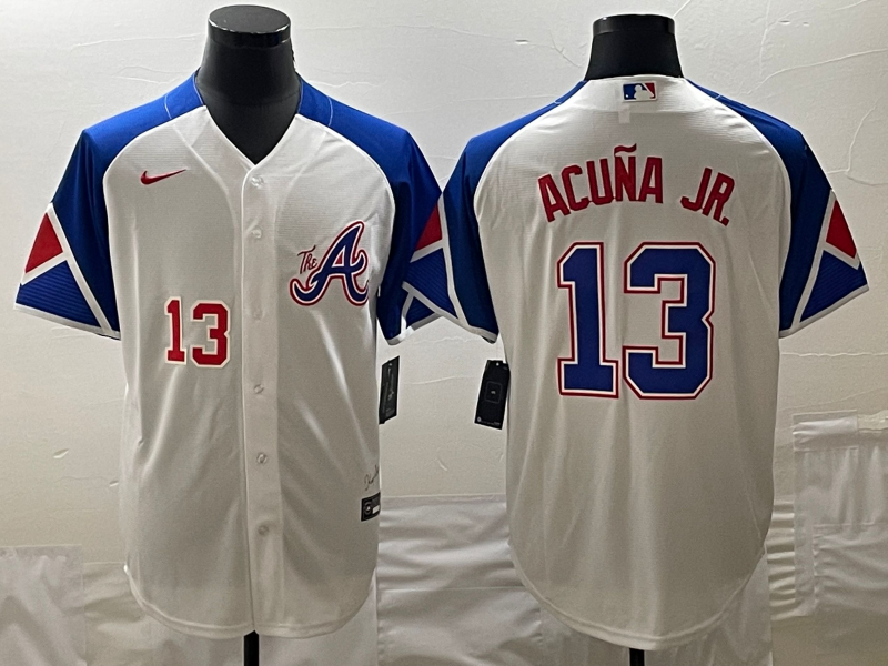 Personalized MLB Braves 13 Ronald Acuna White City Connect Cool Base Men Jerseys