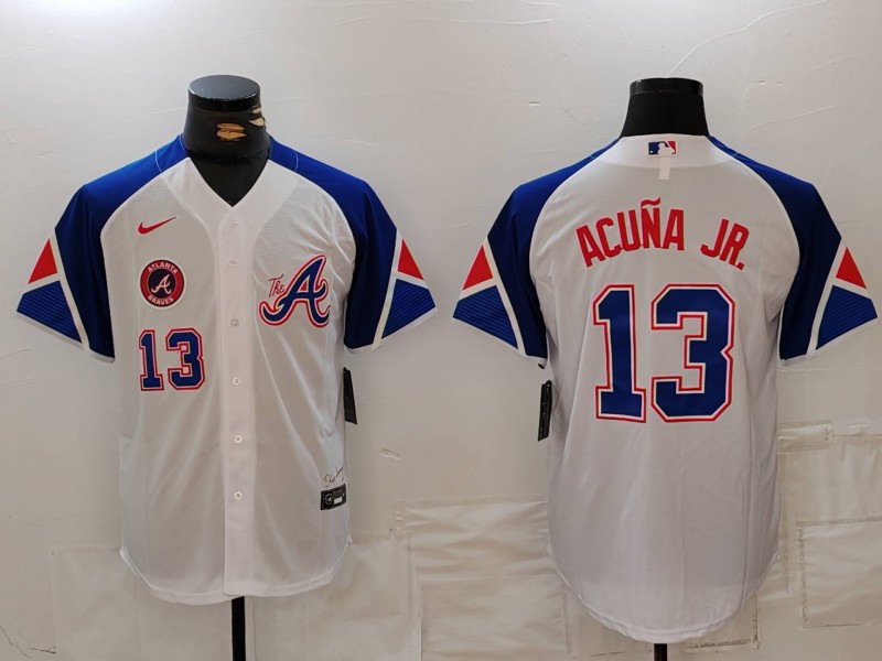 Personalized MLB Braves 13 Ronald Acuna White City Connect Cool Base Men Jerseys