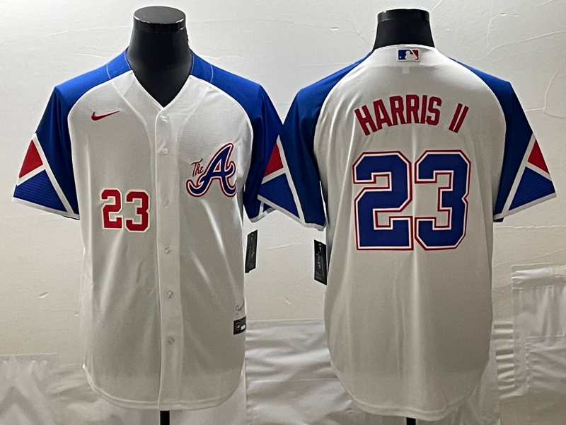 Personalized MLB Braves 23 Harris II White City Connect Cool Base Men Jerseys