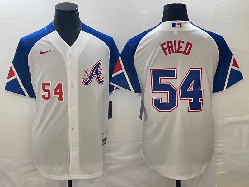 Personalized MLB Braves 54 Max Fried White City Connect Cool Base Men Jerseys
