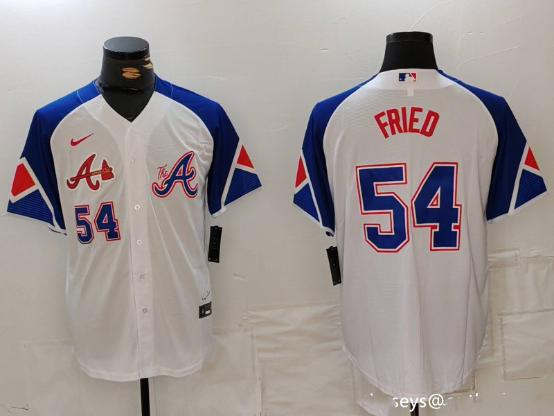 Personalized MLB Braves 54 Max Fried White City Connect Cool Base Men Jerseys