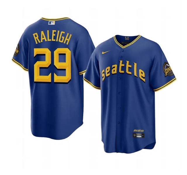 Personalized Men’s Seattle Mariners #29 Cal Raleigh Royal City Connect Cool Base Stitched Baseball Jersey