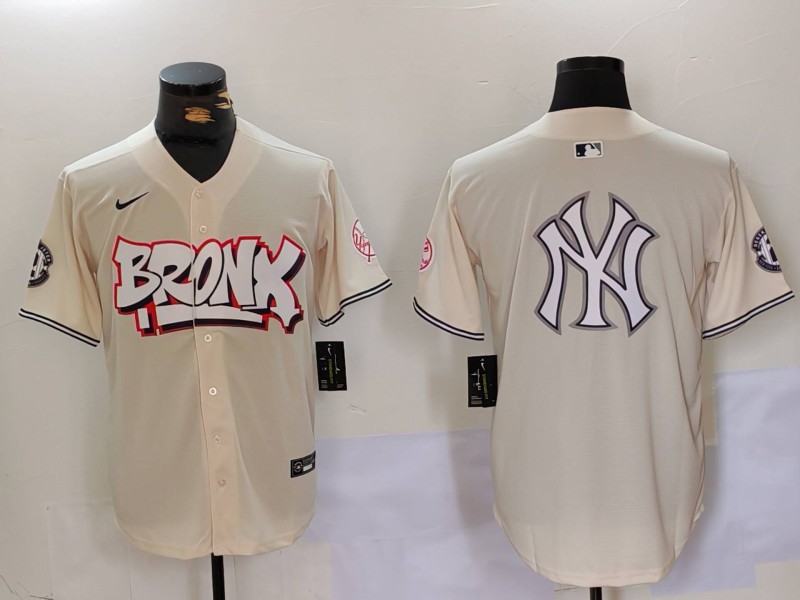 Personalized Men’s New York Yankees Blank Cream The Bronx Graffiti V2 Limited Stitched Baseball Jerseys
