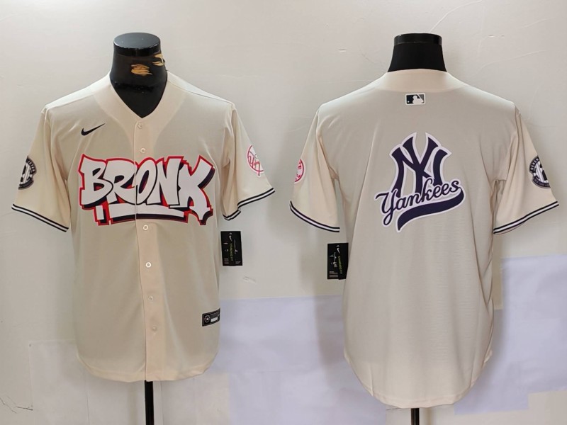 Personalized Men’s New York Yankees Blank Cream The Bronx Graffiti V2 Limited Stitched Baseball Jerseys