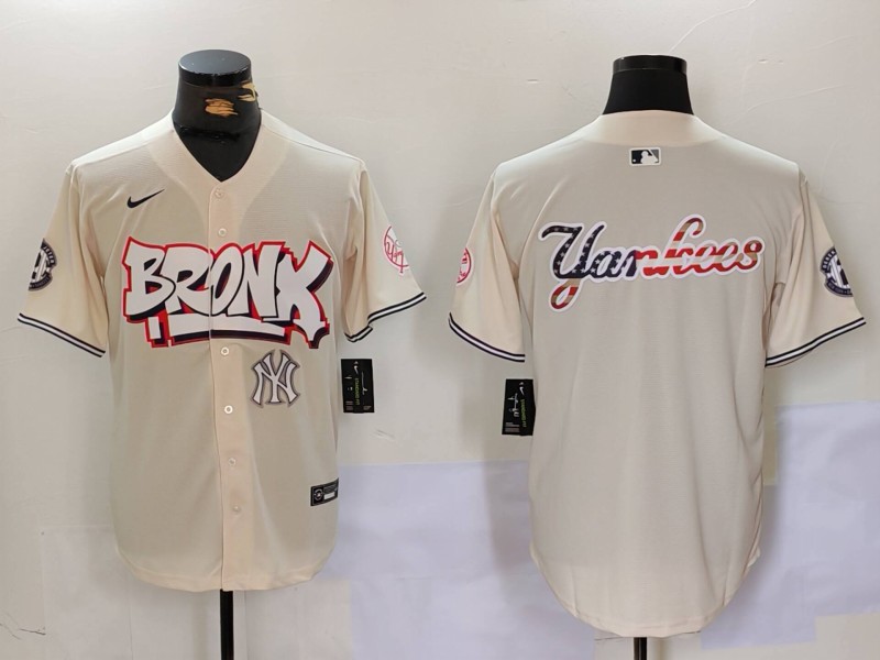 Personalized Men’s New York Yankees Blank Cream The Bronx Graffiti V2 Limited Stitched Baseball Jerseys