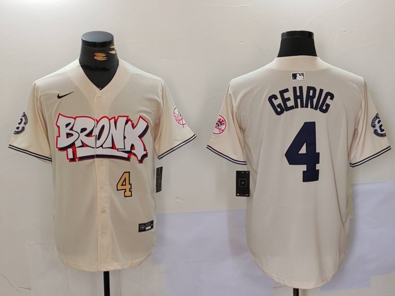 Personalized Men’s New York Yankees #4 Lou Gehrig The Bronx Graffiti V2 Limited Stitched Baseball Jersey