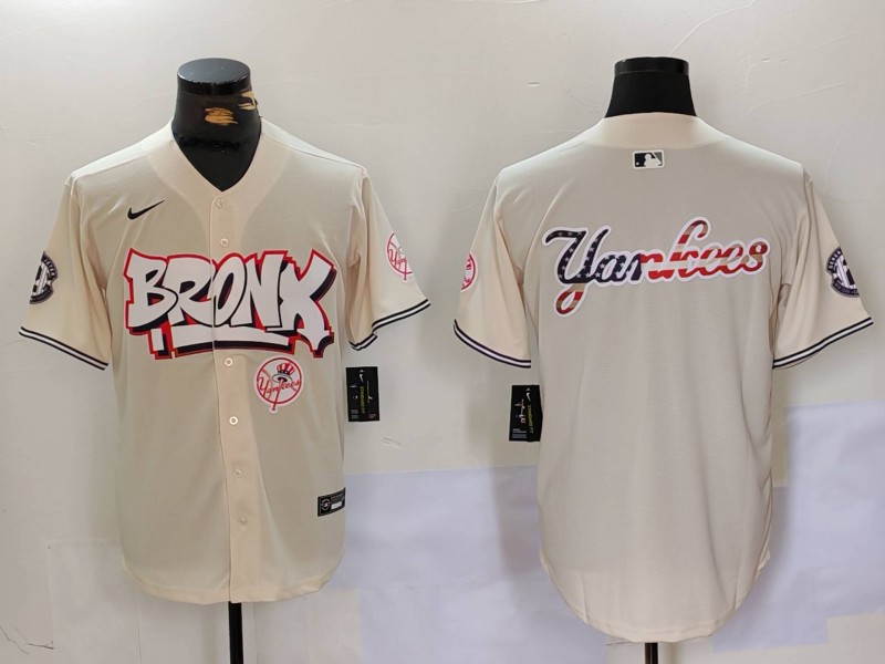 Personalized Men’s New York Yankees Blank Cream The Bronx Graffiti V2 Limited Stitched Baseball Jerseys